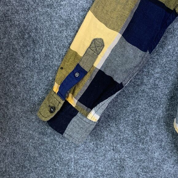 American Eagle Outfitters Button Up Shirt Men M Block Plaid Navy Gold Classic - Picture 11 of 15